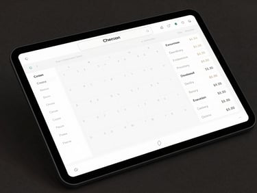 Clean browser mockup of a beauty salon scheduling interface, showing calendar grid, professional assignments, and daily revenue statistics, light UI, high-contrast.