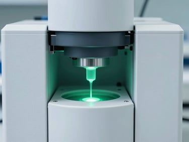 Macro shot of a high-performance liquid chromatography HPLC system in a pristine clinical laboratory, sharp focus, cool white and emerald green lighting
