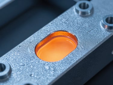 Macro shot of a high-strength aluminum chassis bracket, textured sand-mold surface detail, dramatic lighting.