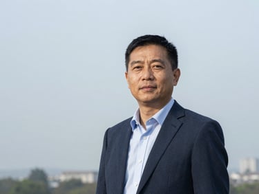 Professional portrait of a board member, mid-shot, natural overcast daylight, respectful, authentic