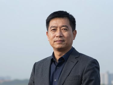 Professional portrait of a board member, mid-shot, natural overcast daylight, respectful, authentic