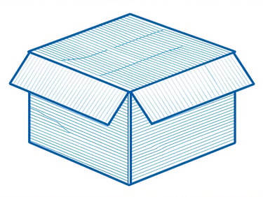 Flat vector schematic of a corrugated cardboard box showing the layered wave flutes, bold cyan lines, blueprint style