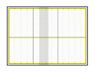 Flat vector schematic diagram of an open folded technical manual with precise folding lines, yellow accent lines, blueprint style