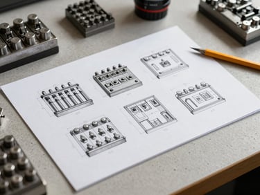 An editorial layout draft laid flat on a heavy paper-grain desk, surrounded by metal type blocks and sharp graphite pencils.