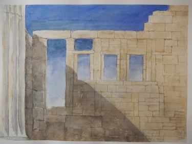 L’Acropole d’Athènes, aquarelle sur papier 100% coton, 30x40 cm, Sébastien Schoch