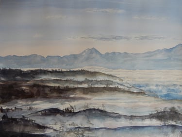 Mer de brouillard, aquarelle sur papier 100% coton, 30x40 cm, Sébastien Schoch