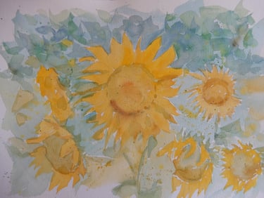 Tournesols, aquarelle sur papier 100% coton, 30x40 cm, Sébastien Schoch