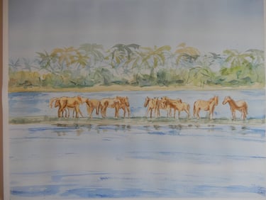 Wild Horses, aquarelle sur papier 100% coton, 40x50 cm, Sébastien Schoch