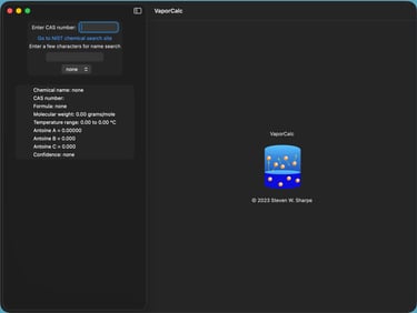 VaporCalc Opening Screen