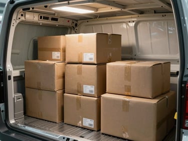 Pristine light cargo compartment with secure packages, technical and clean lighting
