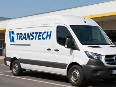 Branded TRANSTECH service van parked on an Elizabeth street, clear day, sharp focus.