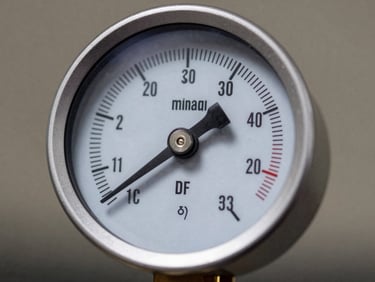 Macro close-up of a digital manifold gauge showing precise refrigerant pressure readings under sharp work-light illumination