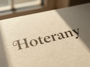 A close-up macro shot of elegant serif typography printed on heavy cream-colored cardstock, warm golden-hour light highlighting the paper grain