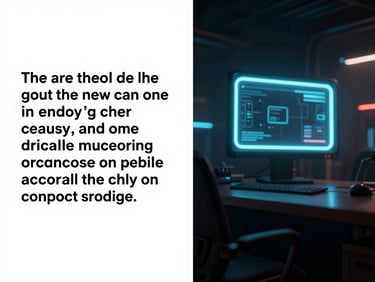 Split-screen interface showing a text prompt on the left and a rendered sci-fi cinematic scene with neon lighting on the right, dark-mode digital photography