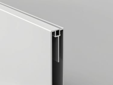 Close-up of a perfect aluminum partition profile joint, minimalist grey background, sharp focus, clean lines