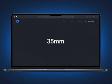 Sleek tech photography of a high-fidelity website mockup in a minimal browser frame on a dark screen with subtle electric blue ambient glow, sharp focus, 35mm