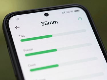 Close-up of an Android phone screen showing a clean system optimization app interface with subtle green progress bars, natural daylight.