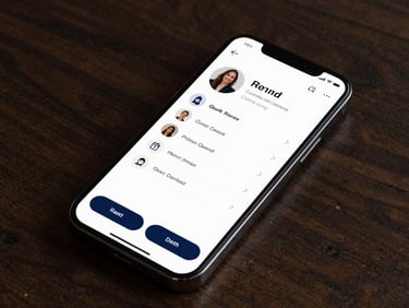A high-fidelity smartphone mockup displaying a custom smart business profile page with quick-action links and contact buttons.