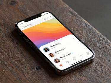 A sleek smartphone mockup showing a vibrant, custom-designed mobile profile page with social links.