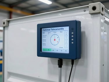 Temperature monitoring interface displaying optimal cold chain conditions inside a transport container, technical focus.