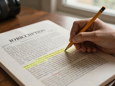 Close detail shot of a student's hand tracing a highlighted clause in a printed copy of the U.S. Constitution, pencil annotations in the margin, warm natural window light, shallow depth of field