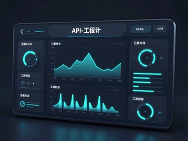 Sleek dark-mode dashboard interface displaying system metrics and API latency, glowing cyan lines, futuristic 3d render