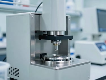 Close-up of laboratory water testing equipment in a sterile cleanroom, bright cool lighting, stainless steel accents, 35mm