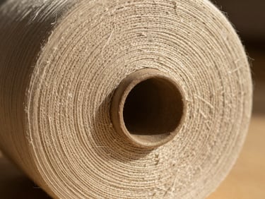 Macro close-up focusing on the rich texture and weave of high-quality cotton textile roll in warm natural light.