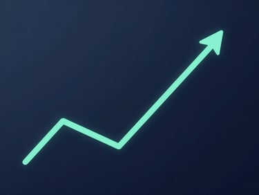 Clean geometric graph showing an exponential upward curve, mint green line, on a dark navy background, minimalist, soft natural daylight
