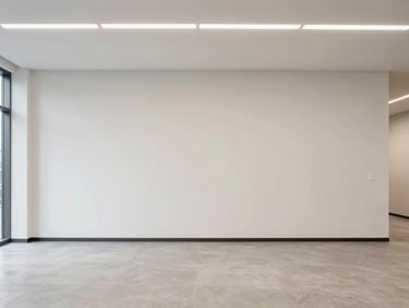 Straight-on architectural photo of a commercial office interior renovation, clean neutral tones, professional lighting