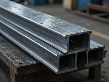 Heavy steel construction elements being assembled in a shipyard dock, dramatic lighting, cool metal textures, 35mm