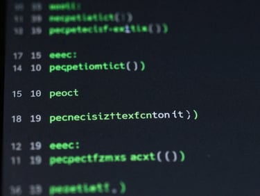 Macro shot of clean, structured code on a dark screen with subtle green highlights, cool low-key studio lighting, technical minimalism.