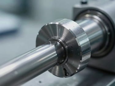 Macro shot of a pristine milled steel component post-milling, cool laboratory lighting, sharp metallic details.