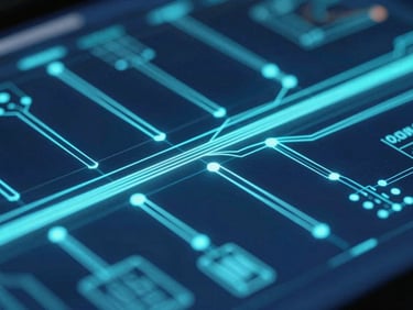 Sleek fintech photography with cool blue and teal lighting, macro shot of abstract glowing data visualization pipelines on a screen, sharp focus, 35mm