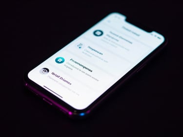 Dramatic close-up of a mobile screen showing a bold e-commerce brand interface, neon cyan rim-lighting, deep shadows
