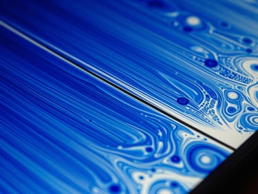 Macro screenshot of a 2D fluid dynamics simulation, showing vector fields and velocity heatmaps in electric blue and white, high legibility.
