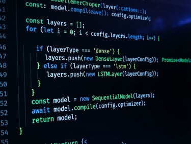 Macro close-up of clean code in a dark-mode editor with glowing electric blue and cyber green syntax highlighting, high-contrast tech aesthetic