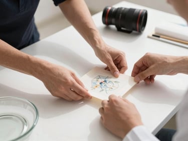 Close-up of secure packing techniques using premium materials on delicate artwork and glassware, sharp focus