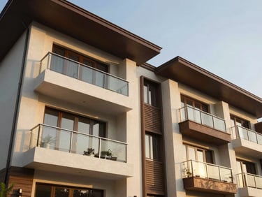 Exterior facade of Amrapali Terrace Home showing modern balconies and premium architectural design at golden hour