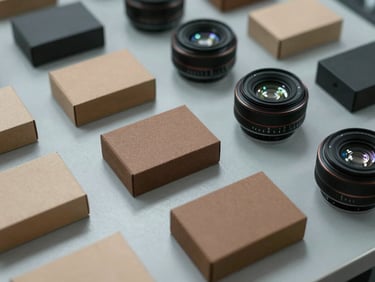 Close-up overhead shot of factory-floor goods arranged on a neutral grey surface, even directional indoor light, product quality-control inspection context, no people