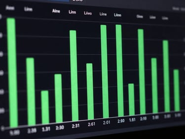 High-contrast technical UI screenshot of Android GPU profiling tools, showing flat green frame-time bars consistently below the sixteen millisecond threshold, dark background, terminal style