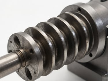 A precision-cut cross section of a mud motor power section showing the spiral steel rotor nested inside the multi-lobed elastomer stator
