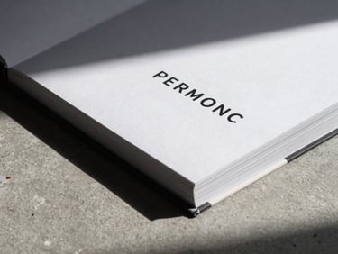Extreme close-up of a premium physical branding book on a raw concrete surface, sharp directional light casting deep shadows, 35mm editorial photography.