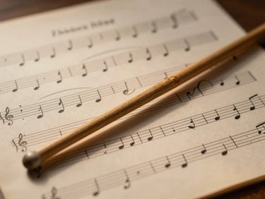 A close-up of a wooden conductor's baton resting across a hand-inked musical manuscript score, soft amber side-lighting casting long shadows, warm classical textures.