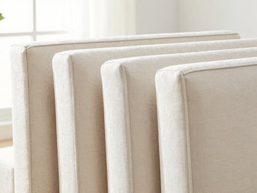 Various clean fabric upholstery details, bright natural lighting