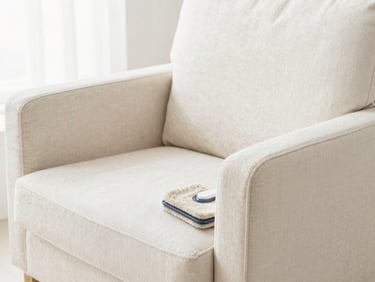 Upholstered armchair cleaning, deep extraction of dirt, fresh fabric texture