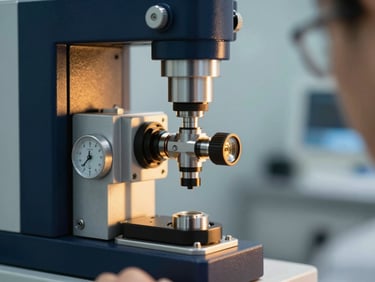 Close-up of a high-precision medical laser lens being calibrated by an engineer in a clean room, golden-hour accent lighting, sharp focus on mechanical dials, premium corporate style