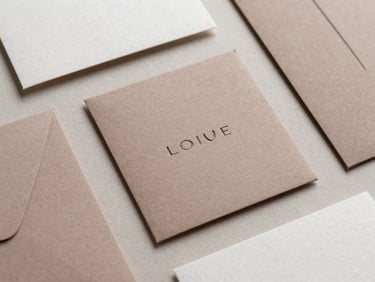 Flat-lay of minimalist branding collateral on textured paper, soft natural studio light, desaturated clay tones, sharp macro lens