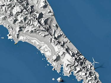 Topographic survey of a coastal wind farm site, digital elevation model with contour lines, clear daylight, technical plotting.