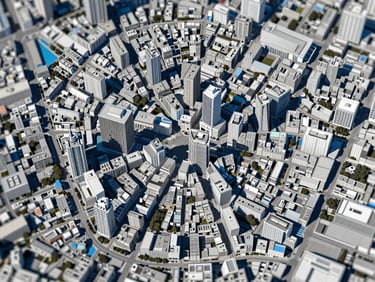 High-resolution orthomosaic map of an urban district, sharp top-down perspective, clean vector GIS boundaries and data overlays.